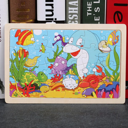 New 24 Pieces Wooden Puzzles Cartoon Animal Wood Jigsaw Learning Toys for GIFT