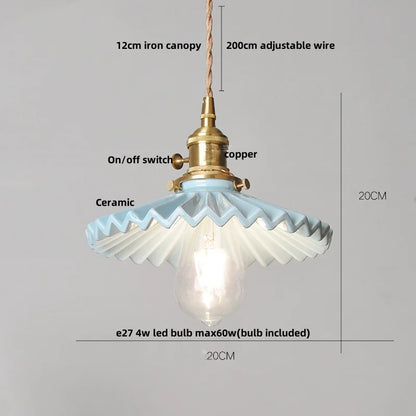 IWHD White Ceramic LED Pendant Lamp Bedroom Study Balcony Wire Adjustable Copper Socket Nordic Modern Home Decor Hanging Lights