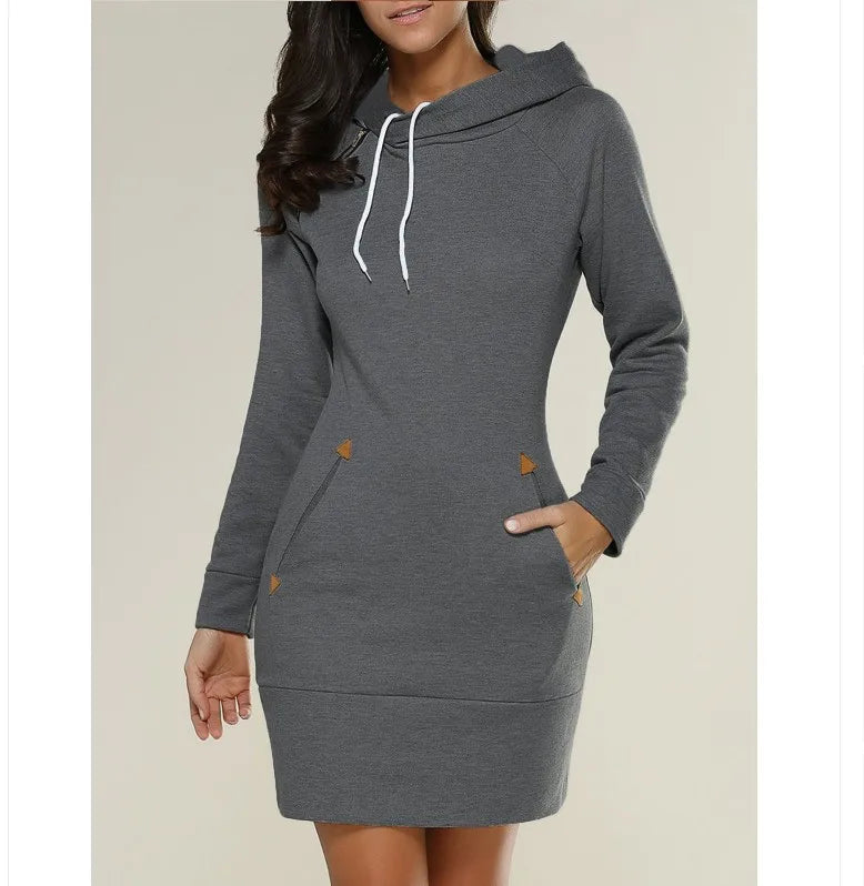 2024 woman Women's Clothing Dresses hot selling new hooded zipper pullover mid length hoodie dress in 5 colors and size 6 Dress