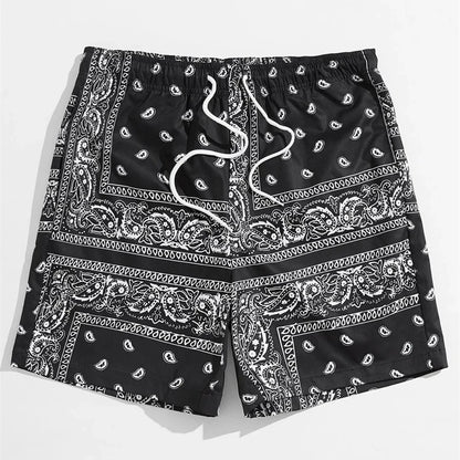 Classic Perris Pattern Beach Short For Men Retro Print Drawstring Board Shorts Sea Vacation Casual Fashion Hawaii Swim Trunks
