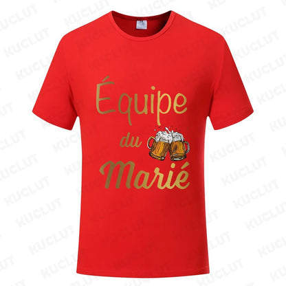 French Evg Team Married Tops Single Farewell Bachelor Party T Shirt Future Groom Man Tshirt Fashion Beer Graphic Wedding Tees