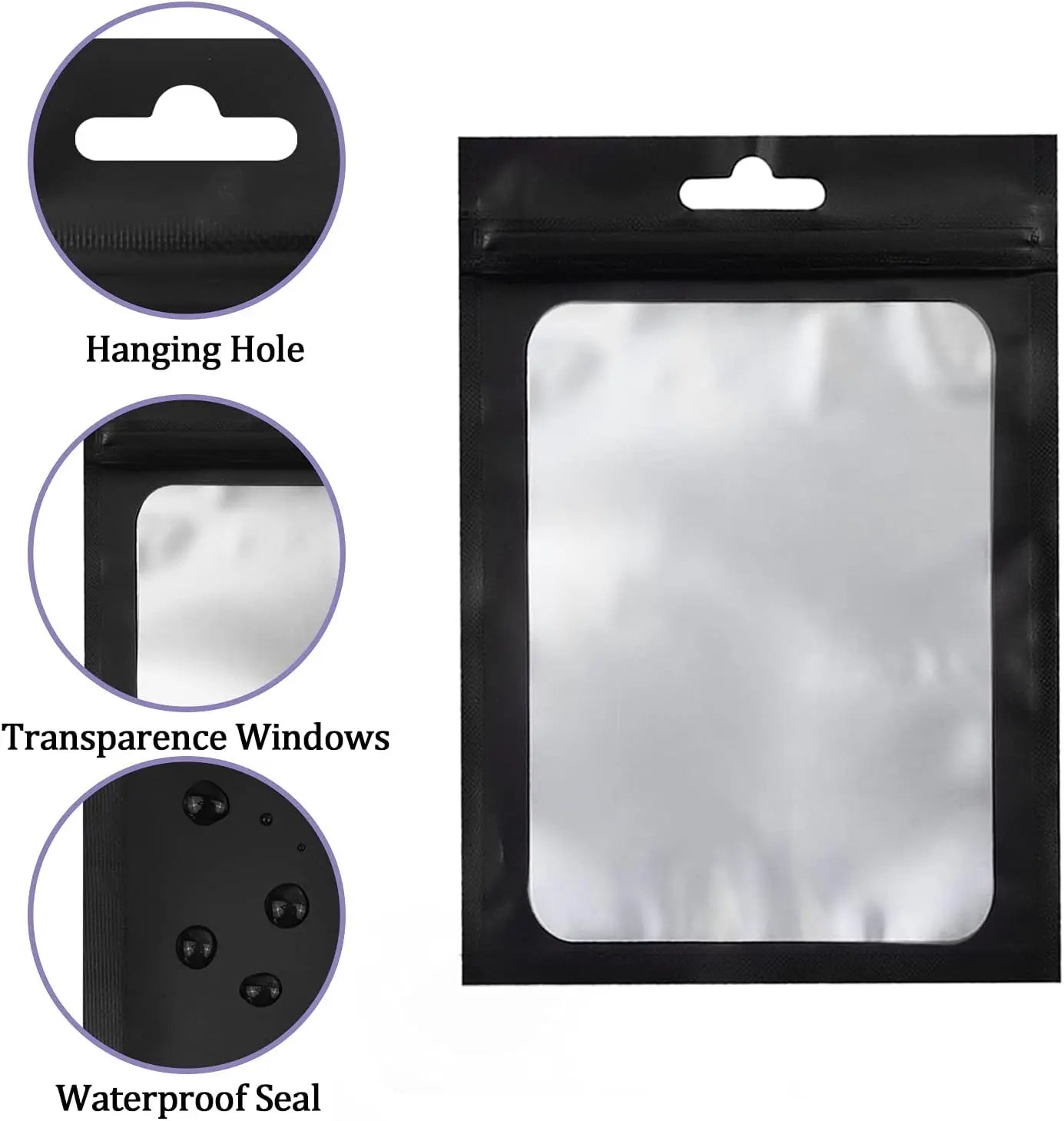 10/50 Pcs Resealable Mylar Bags, Sealable Odor Proof Foil Pouch Bag with Clear Window Jewelry Small Bussiness Packaging Supplies