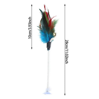 1pc Feather Spring Cat Interactive Toy Suction Cup Cat Fur Ball Teaser Wand Toys Cat Scratcher Toys Pet Supplies Random Color