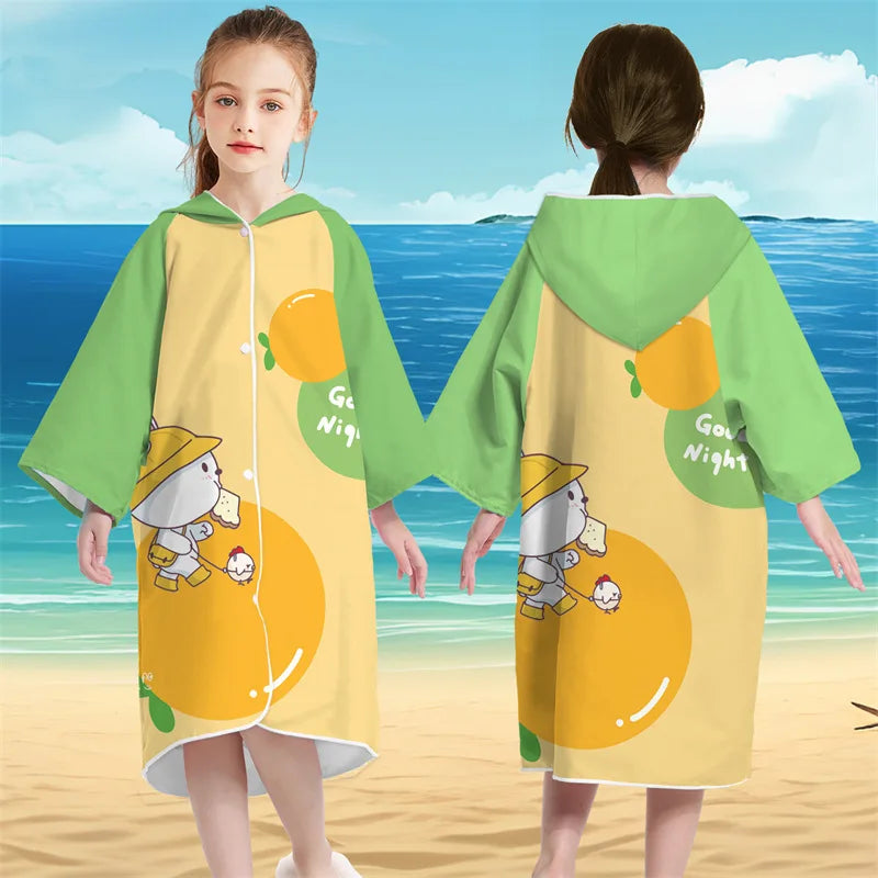 Kids Hooded Bath Beach Poncho Towels Microfiber Swim Cover-ups Surf Poncho Quick Dry Changing Bathrobe Child Swimming Towels