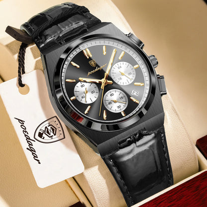 POEDAGAR Business Functional Male Watch Waterproof Luminous Chronograph Date Sports Men Wristwatch Leather Men's Quartz Watches