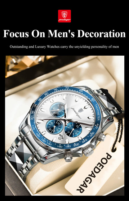 POEDAGAR Luxury Brand Men Watch Waterproof Luminous Stainless Steel Men's Watches Chronograph Date Quartz Business Watch For Man