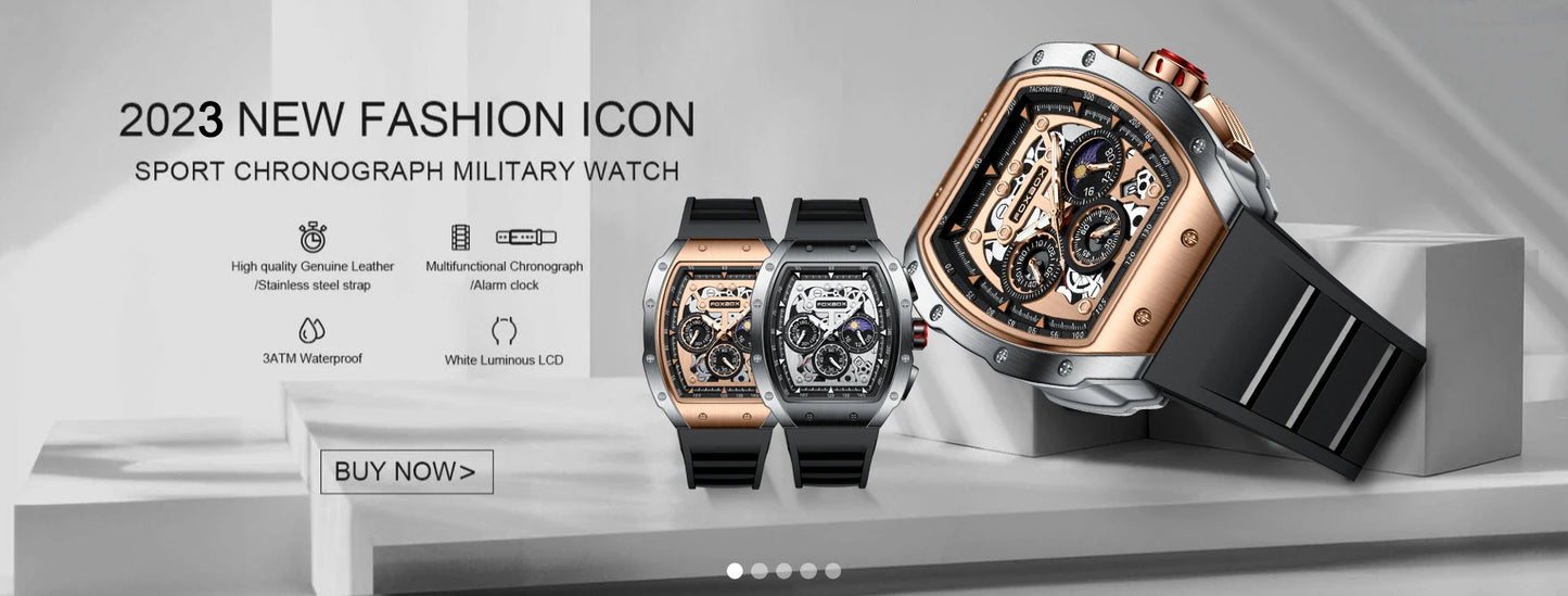 Relogio Masculino FOXBOX Men Watch LIGE Top Brand Luxury Military Square Watch Men Military Waterproof Quartz Watches For Men
