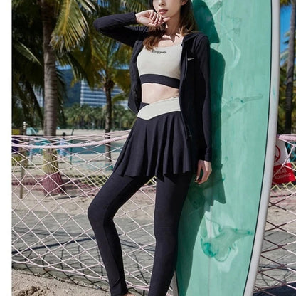 Women's Long Sleeve Long Pants Swimsuit Set 4pcs Tummy Control Slimming Athletic 2025 New Swimming Surf Dive Fall Swimsuit