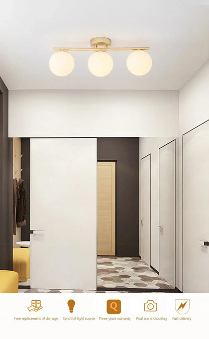 Modern LED Glass Ceiling Lights Full Copper Orb Glass Lamps Aisle Corridor Entry Living Rooms Bedrooms Home Decor Light Fixtures