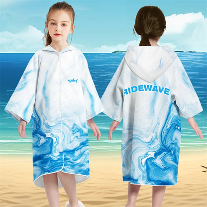 Kids Hooded Bath Beach Poncho Towels Microfiber Swim Cover-ups Surf Poncho Quick Dry Changing Bathrobe Child Swimming Towels