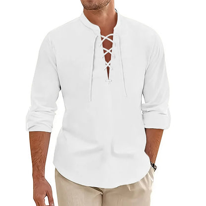 New Men's Long Sleeved Vintage Shirt Medieval Viking Top Cotton Shirts Men Halloween Costume Breathable Mens Tshirts Yoga Shirts