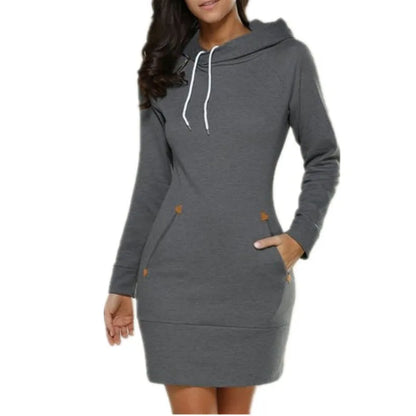 2024 woman Women's Clothing Dresses hot selling new hooded zipper pullover mid length hoodie dress in 5 colors and size 6 Dress