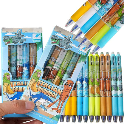 6/12PCS Italian Brainrot Tung Erasable Gel Pen Cute Anime Cartoon Quick Drying Black 0.5mm Ballpoint Pen Stationery Supplies