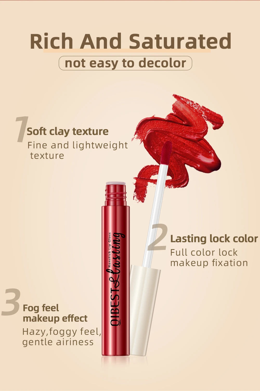 QIBEST Matte Liquid Lipstick Waterproof Long Lasting Lip Gloss Velvet Mate Nude Red Tint Tube Lipsticks Lipgloss Makeup Cosmetic