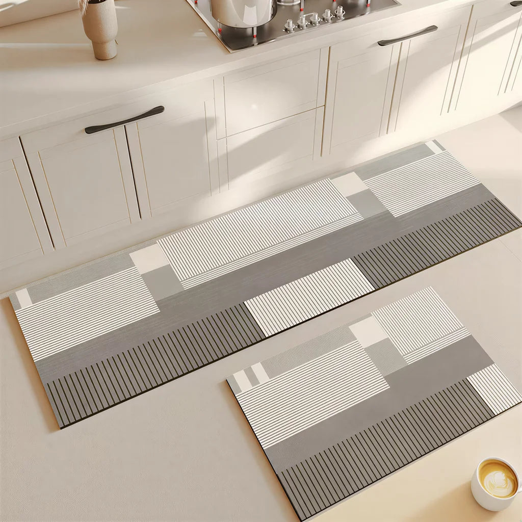 VIKAMA Super Absorbent Kitchen Mat Non-Slip Doormat Easy Kitchen Entry Bathtub Side Bath Mat Home Decor Striped Minimalist Rug