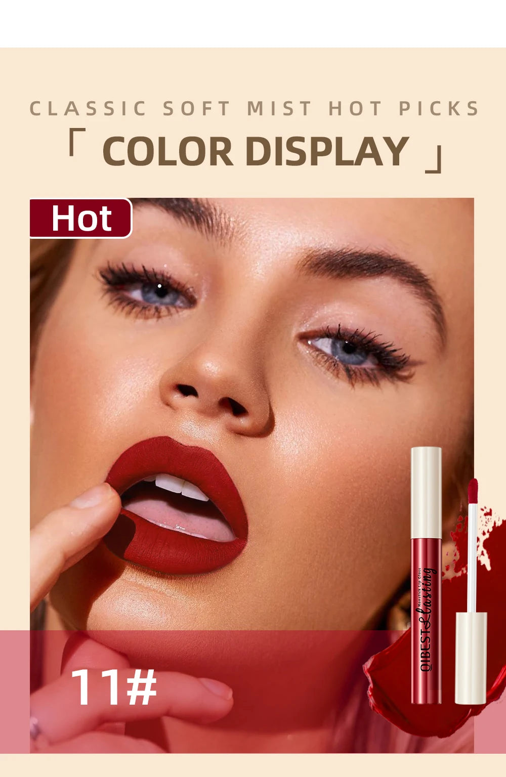 QIBEST Matte Liquid Lipstick Waterproof Long Lasting Lip Gloss Velvet Mate Nude Red Tint Tube Lipsticks Lipgloss Makeup Cosmetic