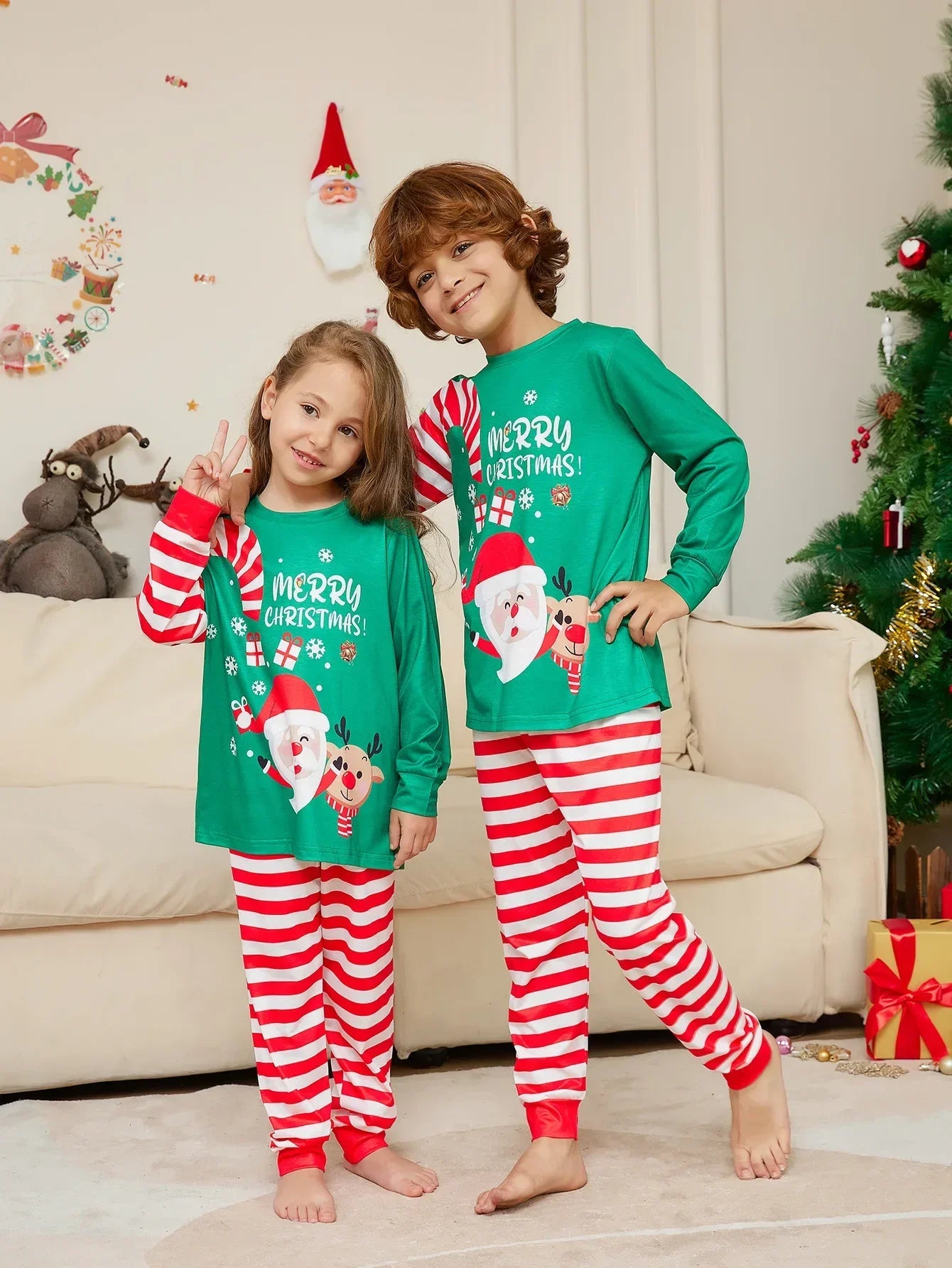 2026 Happy New Year's Clothes Gift Cartoon Family Cute Christmas Pajamas Set Mother Father Kids Matching Outfits Xmas Look Pjs