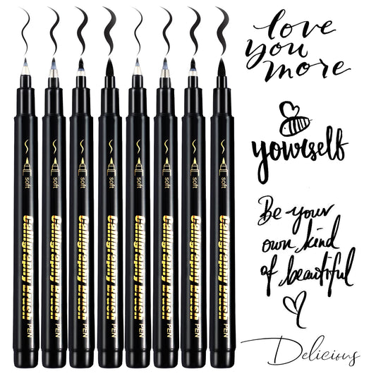 4 Pcs Black Hand Lettering Calligraphy Pen Set Drawing Writing Learning Fine Brush Markers Art Supplies Manga Pen