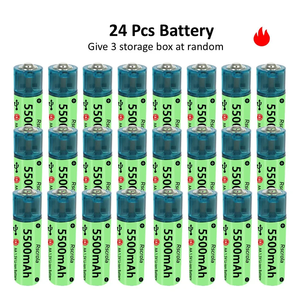 Universal AA Rechargeable Battery Durable 5500mAh Li-ion Battery AA USB Direct Charging for Toys Clocks Game Controllers Cameras