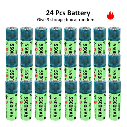 Universal AA Rechargeable Battery Durable 5500mAh Li-ion Battery AA USB Direct Charging for Toys Clocks Game Controllers Cameras