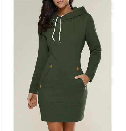 2024 woman Women's Clothing Dresses hot selling new hooded zipper pullover mid length hoodie dress in 5 colors and size 6 Dress