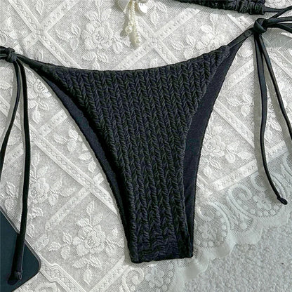 Yellow Halter String Triangle Micro Bikini Thong Solid Swimwears Bow Pearl Sexy Swimsuit Women Bathing Suit Bikinis Sets 2026