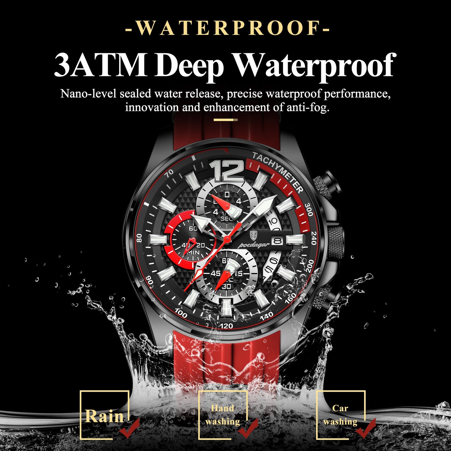 POEDAGAR Functional Watch For Men Date Chronograph Luminous Waterproof Silicone Classic Male Watch Quartz Original Men's Watches