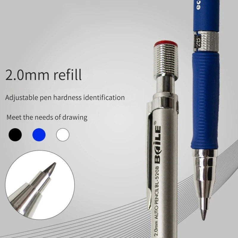 2.0mm Mechanical Pencil Black / Color Lead Refill 2B Sketching Pencil Art Sketch Painting Writing For School & Office Stationery