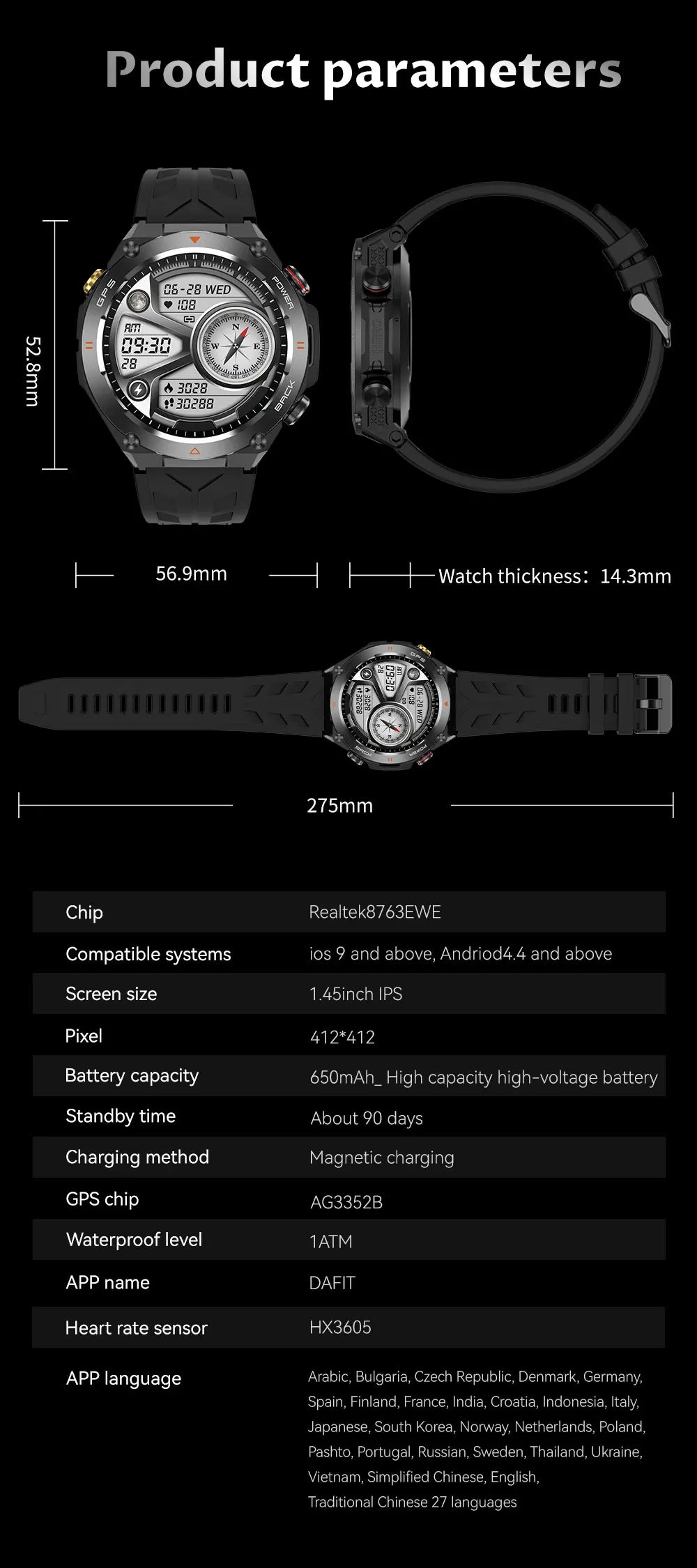 2025 GPS New Men Dual-band Positioning Smart Watch Men AMOLED Compass Waterproof 650mAh Battery Military Sport Watches New