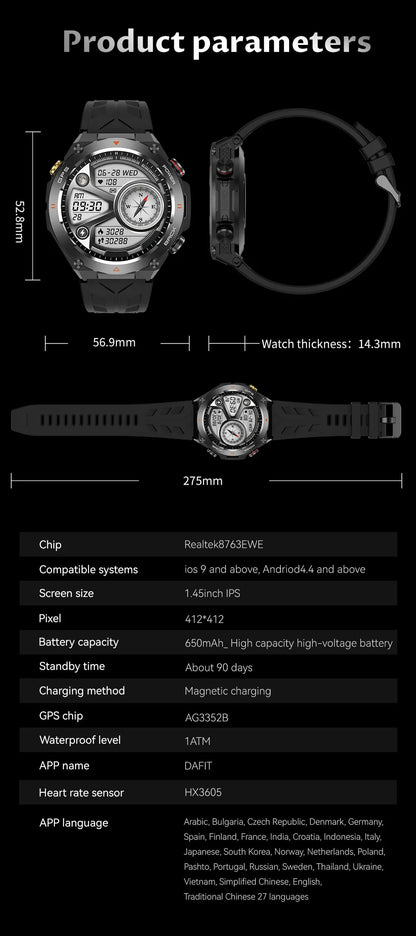 2025 GPS New Men Dual-band Positioning Smart Watch Men AMOLED Compass Waterproof 650mAh Battery Military Sport Watches New