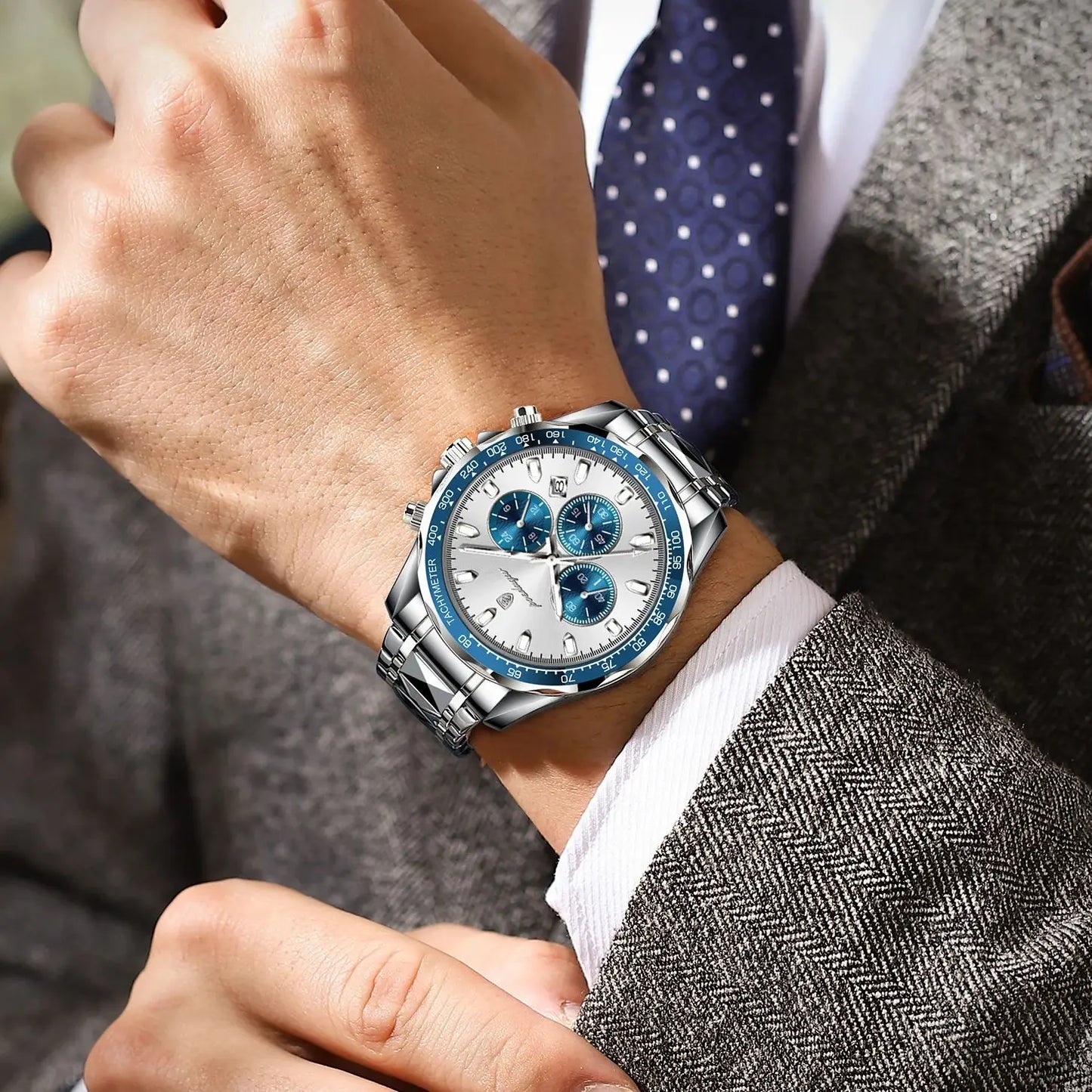 POEDAGAR Luxury Brand Men Watch Waterproof Luminous Stainless Steel Men's Watches Chronograph Date Quartz Business Watch For Man