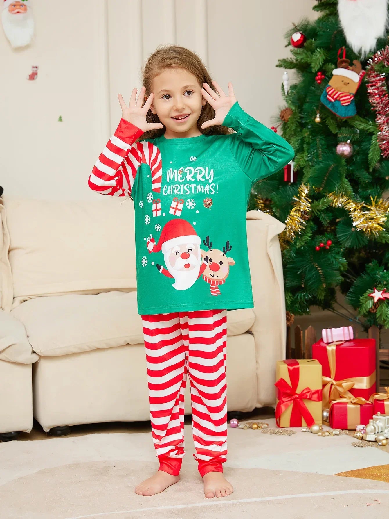 2026 Happy New Year's Clothes Gift Cartoon Family Cute Christmas Pajamas Set Mother Father Kids Matching Outfits Xmas Look Pjs