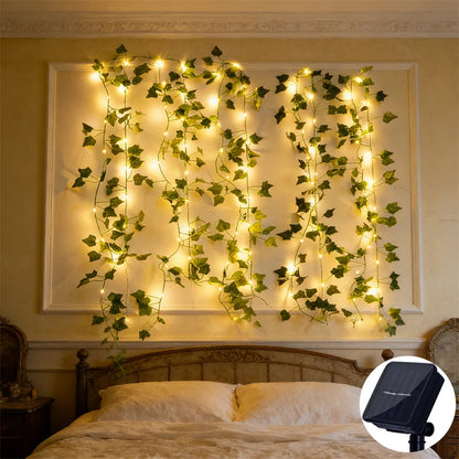 Solar 2M/5M/10M Flower Green Leaf String Light Artificial Vine Fairy Light Tree Eave Garland Light for Party Wedding Home Decor