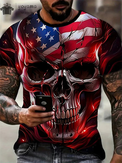 New Men's Horror Skull Print T-Shirt 3D  O-Neck Short Sleeve Fashion Oversized T-Shirts Men's Summer Street Clothing