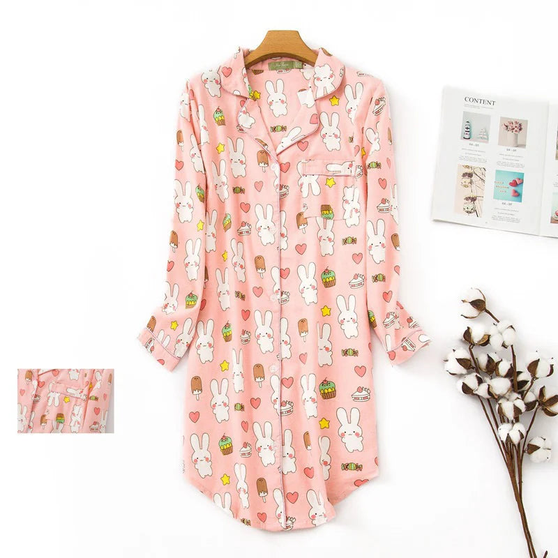 Nightgown 100% Brushed Cotton Nightshirts Women's Sleepwear Long Sleeve Plaid Winter Oversize Sleep Dress Women Home Clothes