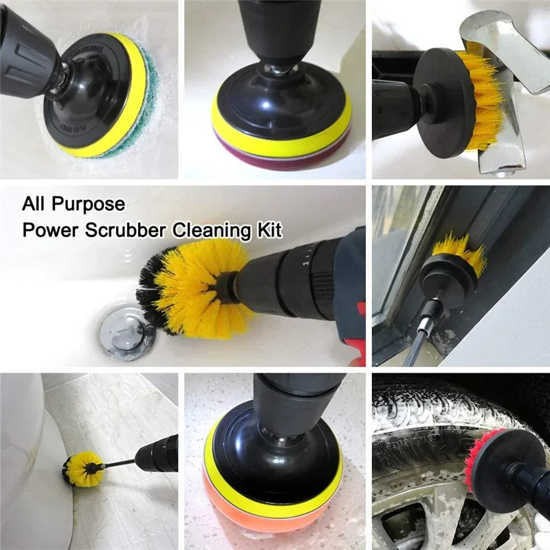 3pc/5Pcs Electric Drill-Brush Kit Power Scrubber Brush For Carpet Bathroom Surface Tub Furniture Shower Tile Tires Cleaning Tool
