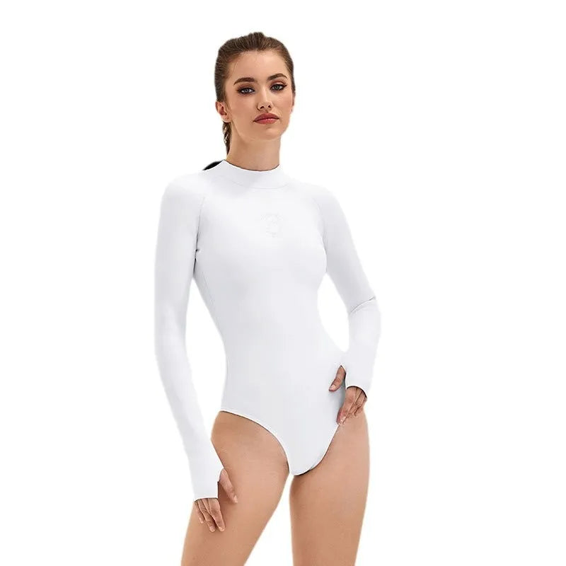 New CR Elastic Women 2.5mm Surfing Bikini Suit Keep Warm Swimwear One-piece Snorkeling Kayaking Scuba Dive White Wetsuit
