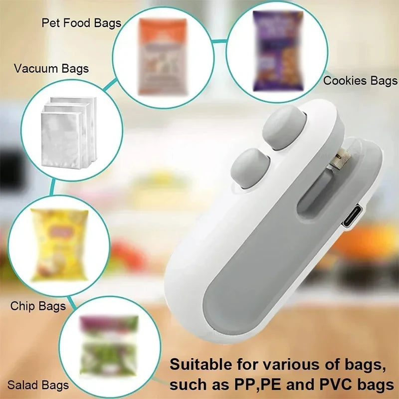 Mini Heat Sealer 2 in 1 Rechargeable HandheldBag Sealer With Cutter Magnet Bag Resealer Machine for Plastic Bags Snack Bags