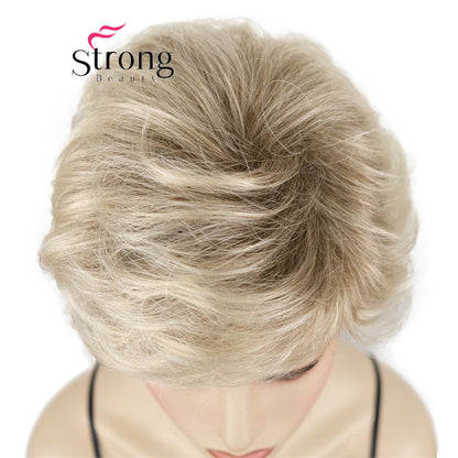 Ombre Blonde Short Curly Wavy Wig with Hair Bangs 100% Imported Premium Synthetic Fashion Blonde Hair Wigs for Women
