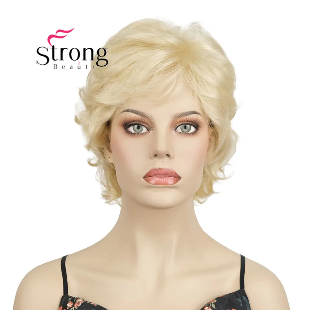 Ombre Blonde Short Curly Wavy Wig with Hair Bangs 100% Imported Premium Synthetic Fashion Blonde Hair Wigs for Women