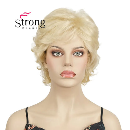 Ombre Blonde Short Curly Wavy Wig with Hair Bangs 100% Imported Premium Synthetic Fashion Blonde Hair Wigs for Women