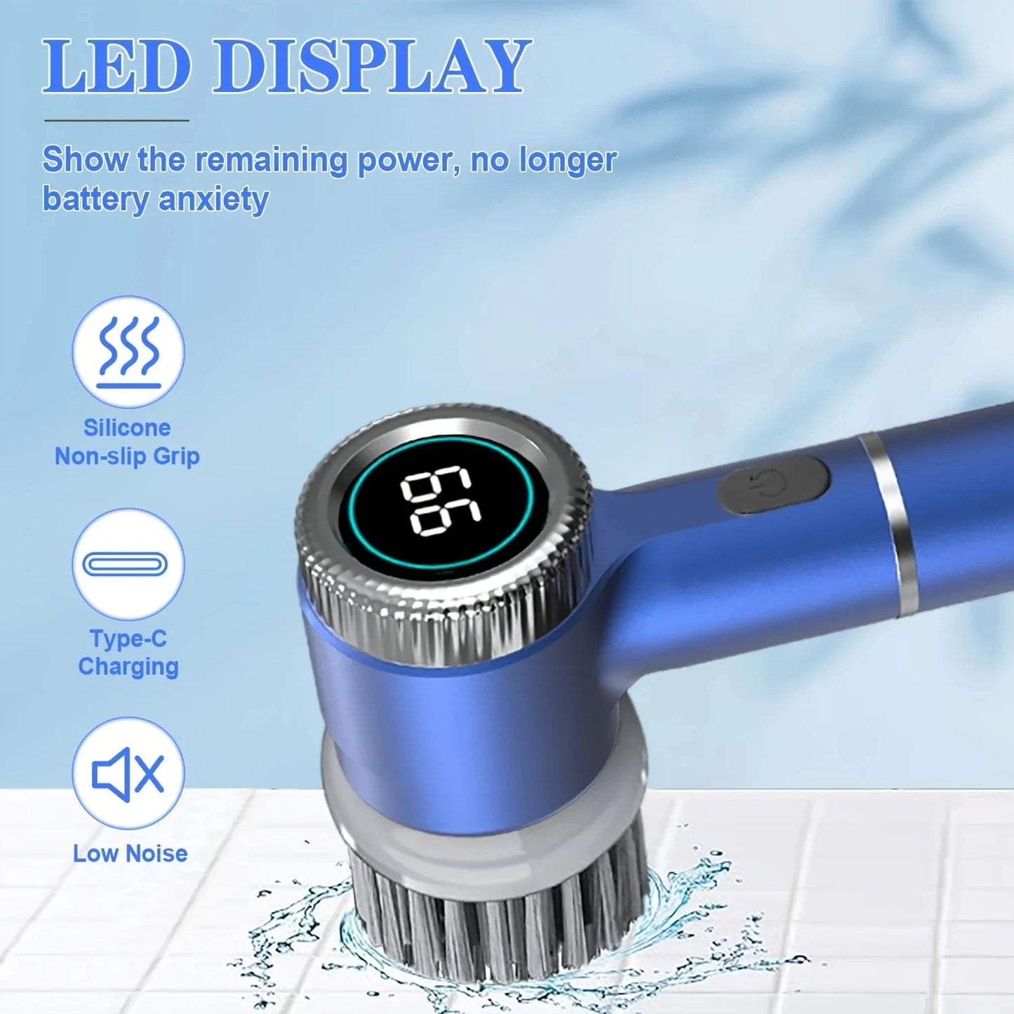 OLOEY 5 in 1 Electric Cleaning Brush Multifunctional Kitchen Bathroom Toilet Portable Powerful Clean Brush 5 Brush Heads LED