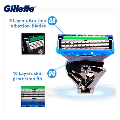Gillette Fusion PROGLIDE Power Razor Safety Shaver 5 Layers Blades Replacement Refills for Men Beard Hair Removal Face Cleaning