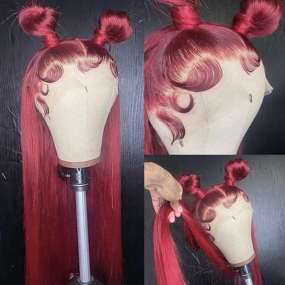 HD Burgundy 99J Straight Lace Frontal Human Hair Wigs 13x4 Transparent Lace Front Wig For Women Brazilian Red Colored Remy Wig