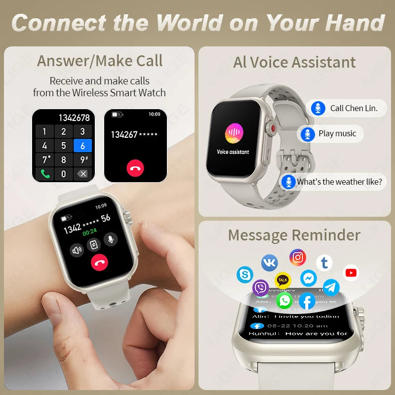 LIGE New 1000mAh Big Battery Smart Watch Full Touch Bluetooth Call Men's Watches 100+ Sports Mode Heart Rate Monitor Smartwatch