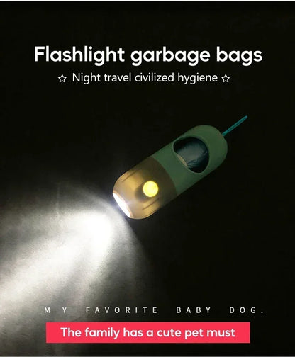LED Lighted Dog Poop Bags Dispenser Portable with 10 Rolls Waste Bags Degradable for Outdoor Night Dog Walking Cat Cleaning