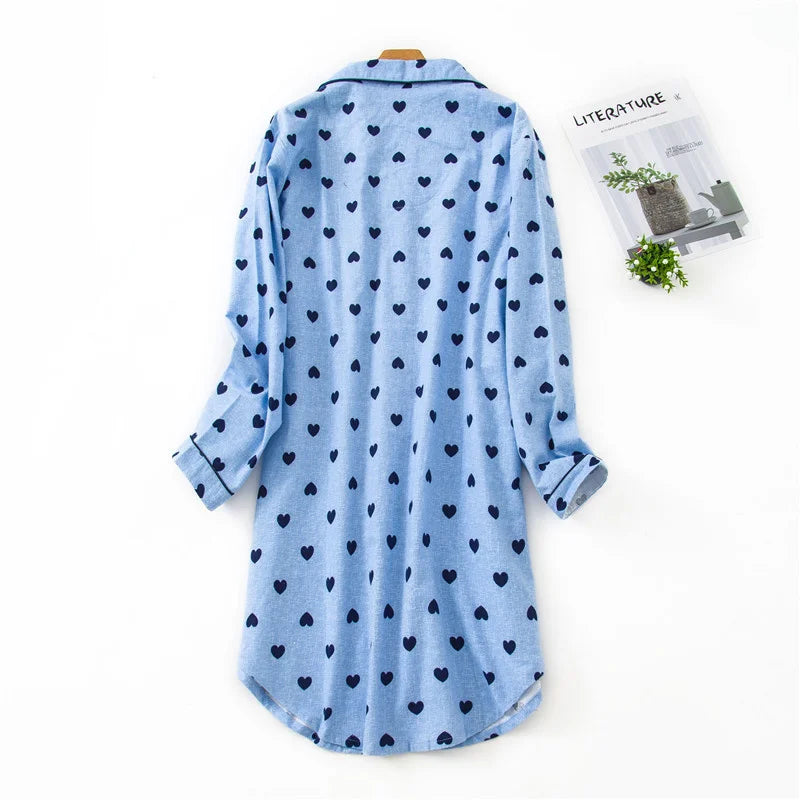 Nightgown 100% Brushed Cotton Nightshirts Women's Sleepwear Long Sleeve Plaid Winter Oversize Sleep Dress Women Home Clothes