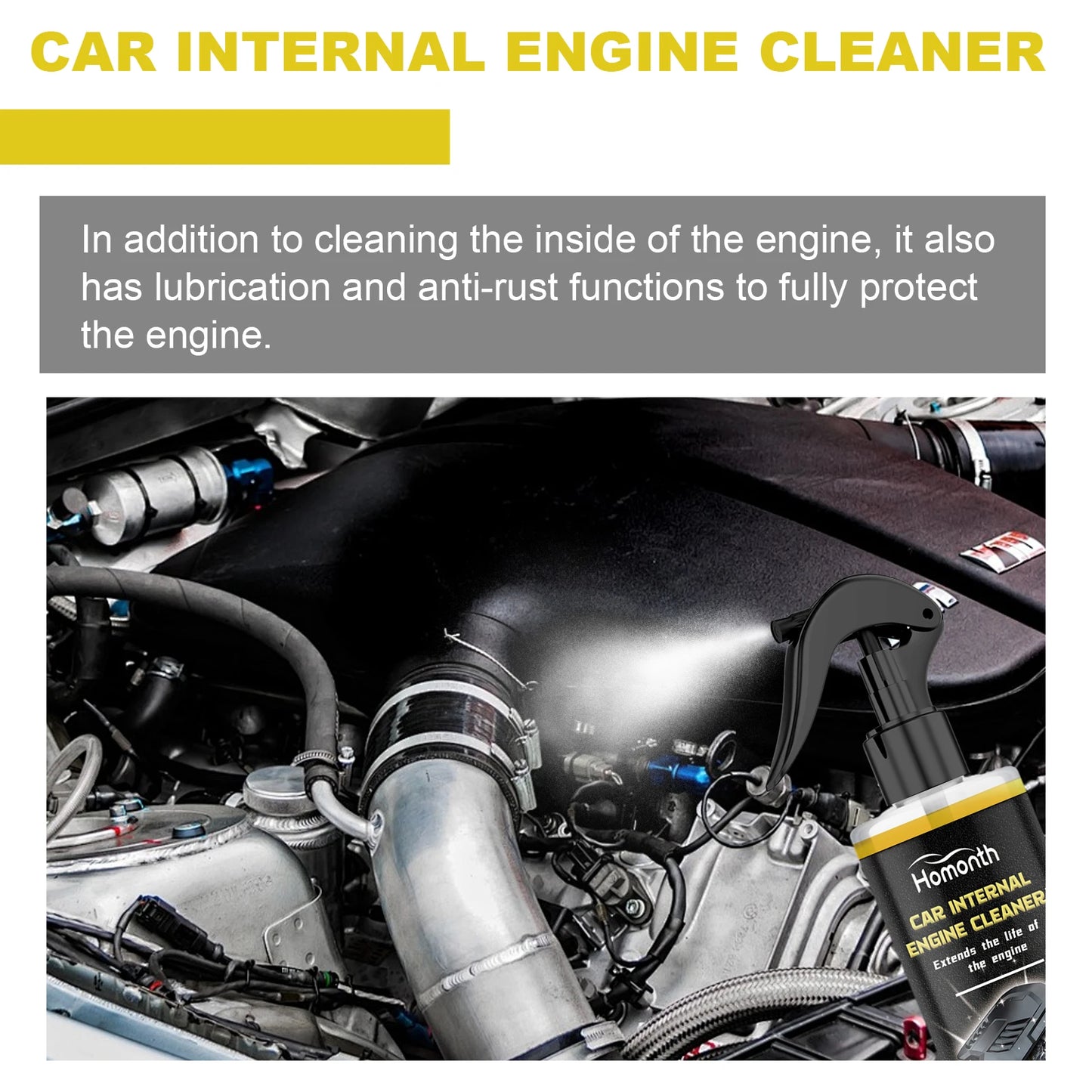 Motorcycle Engine Waterless Foam Cleaner, Heavy Duty Grease Remover, No Wipe Head, Car Engine Compartment Degreaser Tools