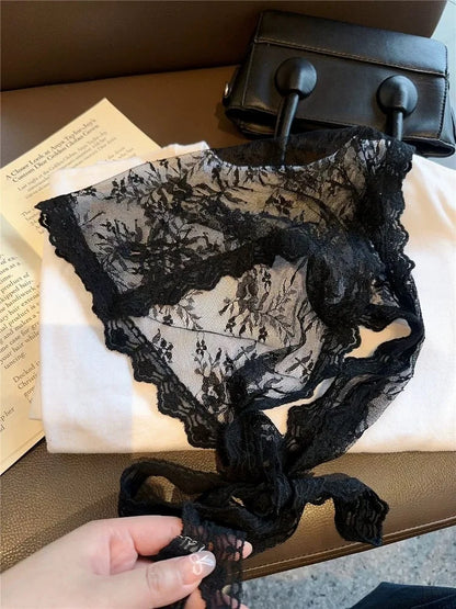 2025 HOT SALE! Y2K Women Lace Tulle Bandage Skirt Stacked Lace Half Skirt Layering Small Butt Curtain Flower Triangle Hair Scarf