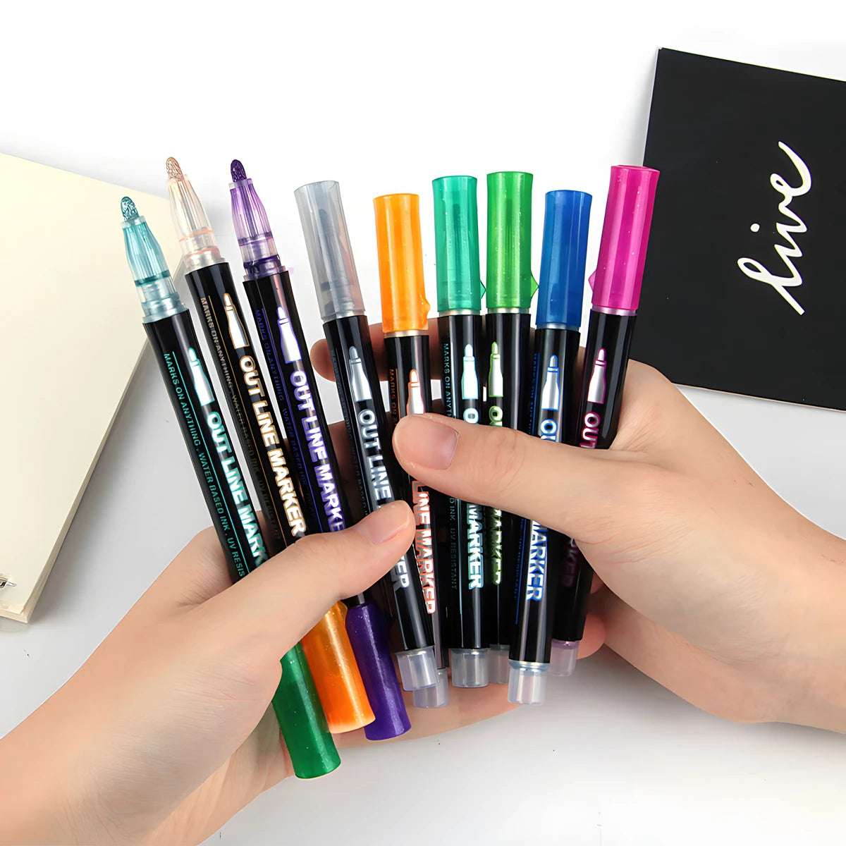 Double Line Outline Markers,Squiggles Shimmer Markers Set,Self Outline Metallic Glitter Marker Pens for Christmas,Art,Drawing